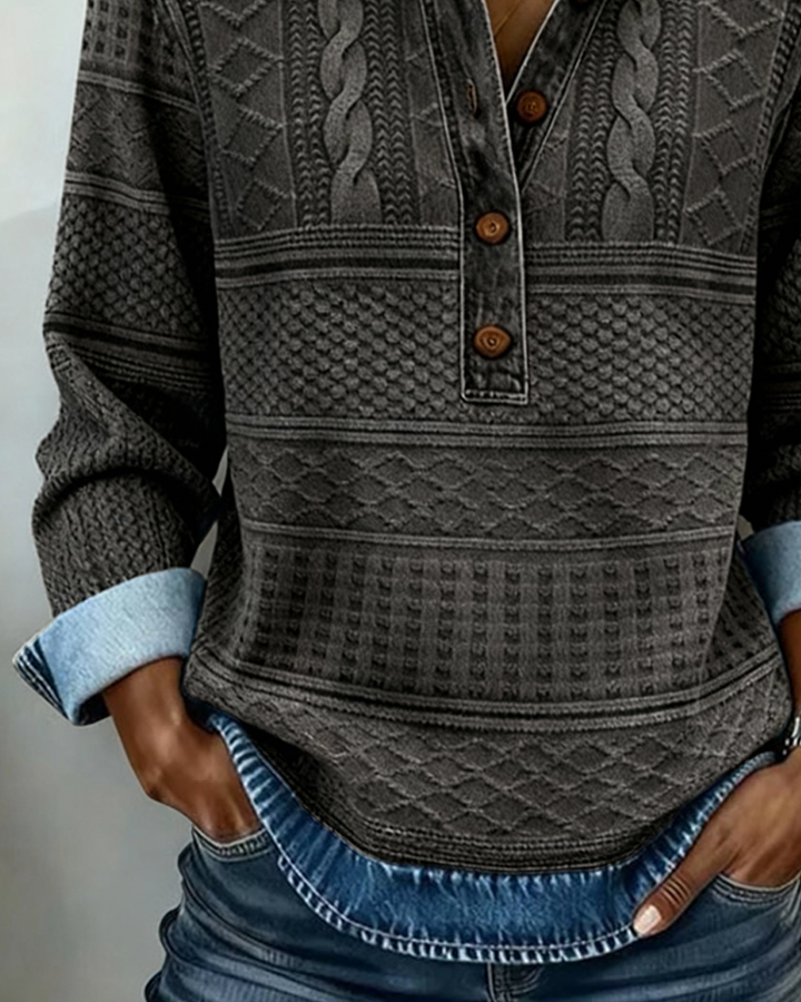 Dolores | Sweat-shirt Tendance avec Bouton Partiel et Col