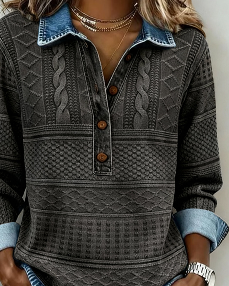 Dolores | Sweat-shirt Tendance avec Bouton Partiel et Col