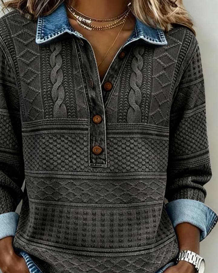 Dolores | Sweat-shirt Tendance avec Bouton Partiel et Col