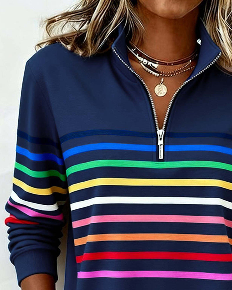 ARCADIA | Sweat-shirt avec demi-fermeture éclair et rayures arc-en-ciel