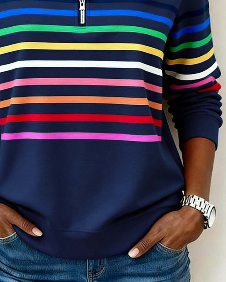 ARCADIA | Sweat-shirt avec demi-fermeture éclair et rayures arc-en-ciel