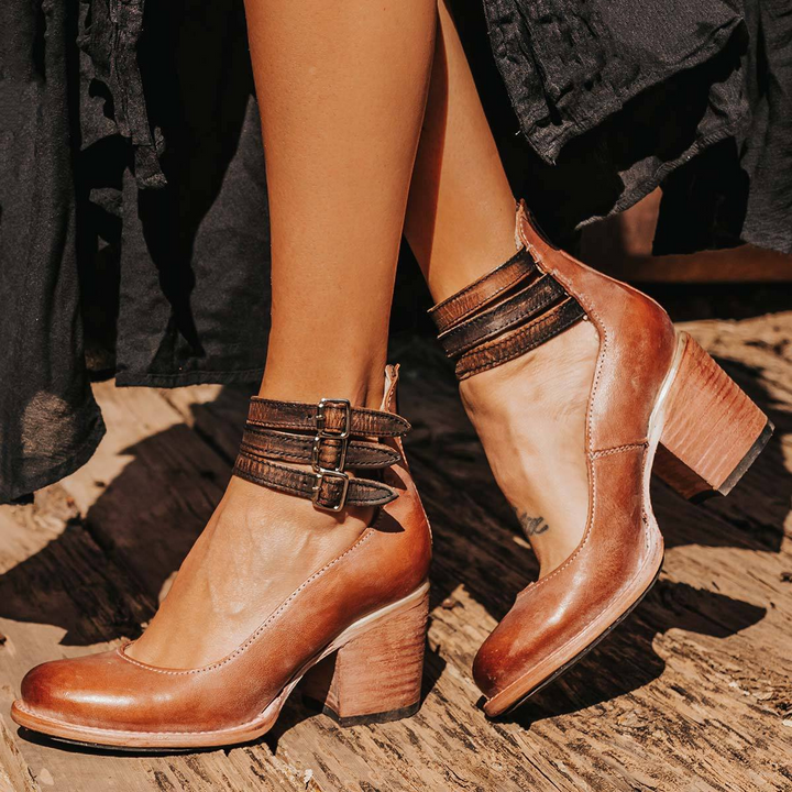 Elsa | Talons en Cuir Vintage avec Sangle