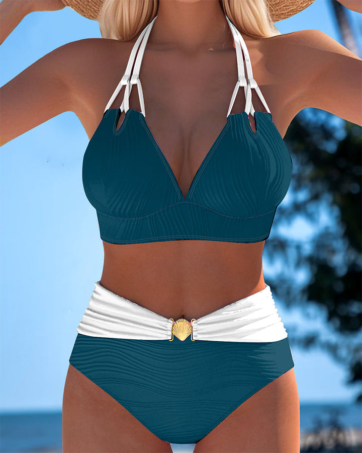 Lily | Maillot de bain taille haute à double bretelle avec couleur contrastée