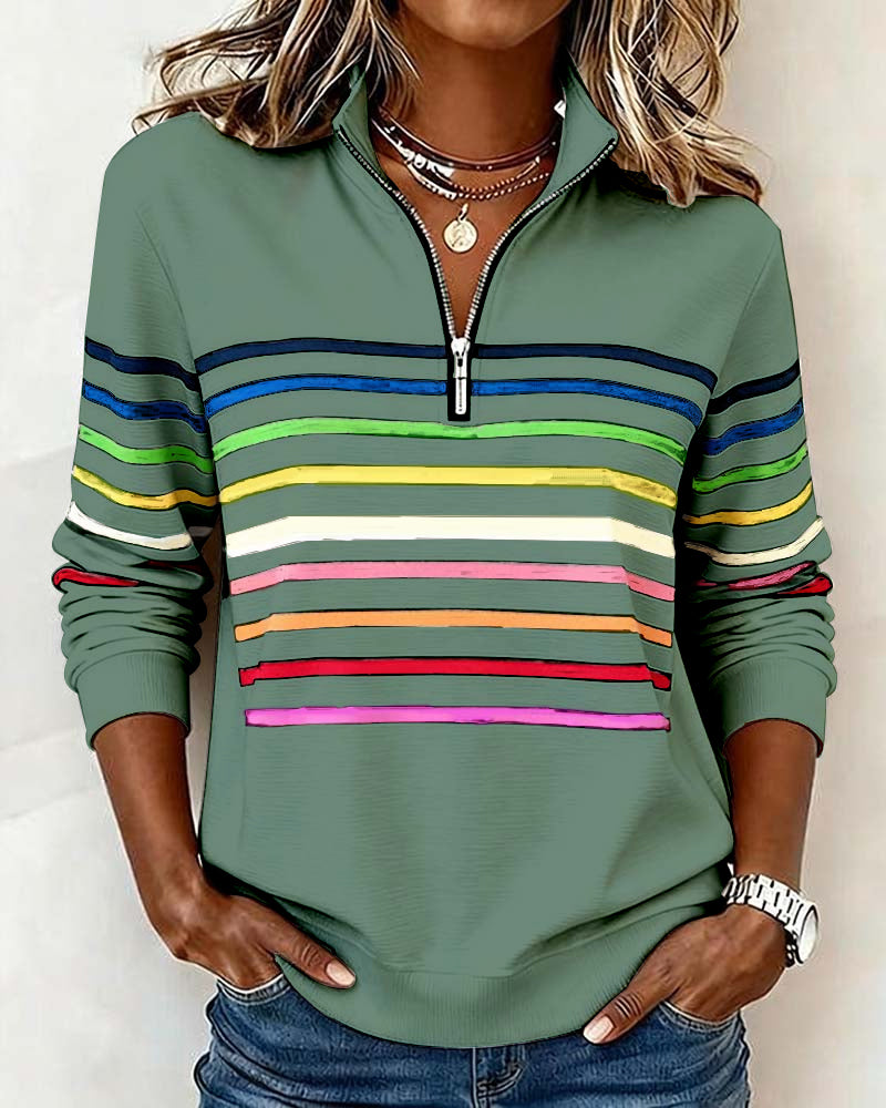 ARCADIA | Sweat-shirt avec demi-fermeture éclair et rayures arc-en-ciel