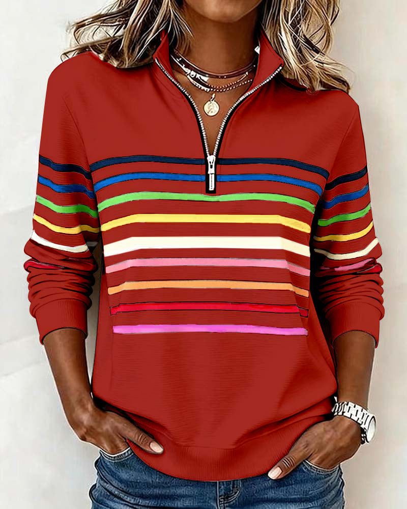 ARCADIA | Sweat-shirt avec demi-fermeture éclair et rayures arc-en-ciel