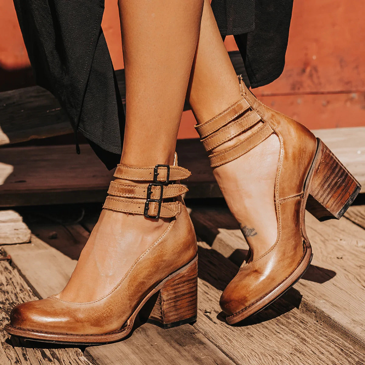 Elsa | Talons en Cuir Vintage avec Sangle