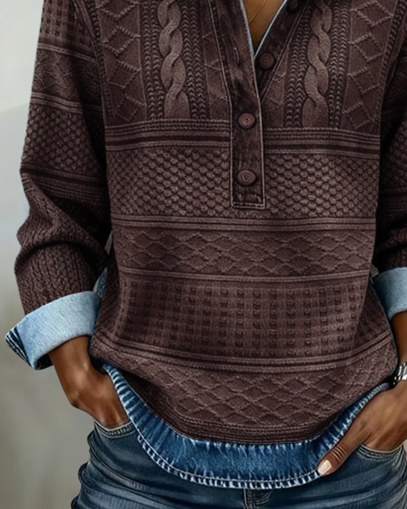 Dolores | Sweat-shirt Tendance avec Bouton Partiel et Col