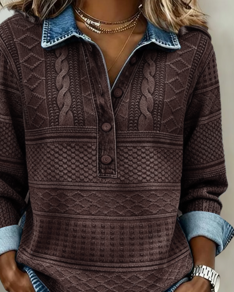 Dolores | Sweat-shirt Tendance avec Bouton Partiel et Col