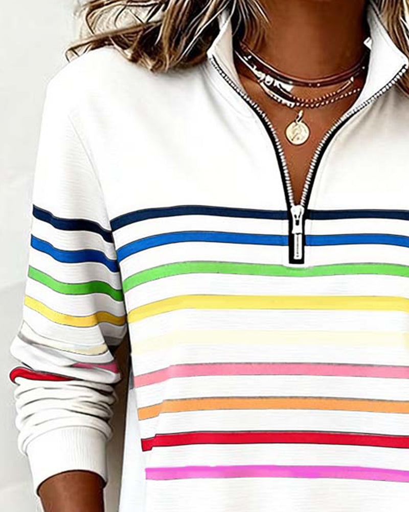 ARCADIA | Sweat-shirt avec demi-fermeture éclair et rayures arc-en-ciel