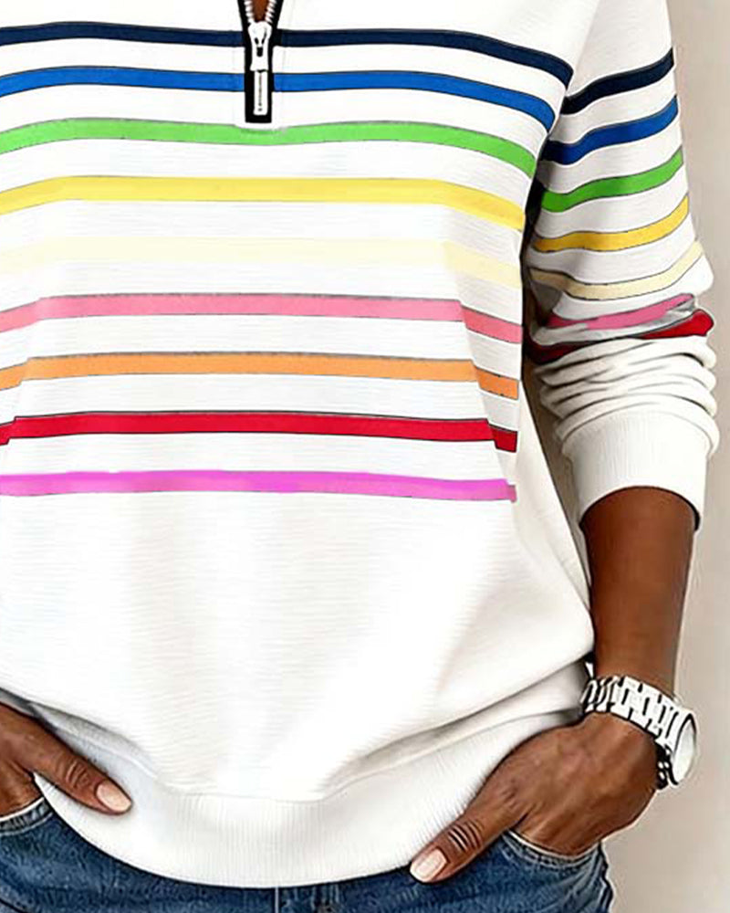 ARCADIA | Sweat-shirt avec demi-fermeture éclair et rayures arc-en-ciel
