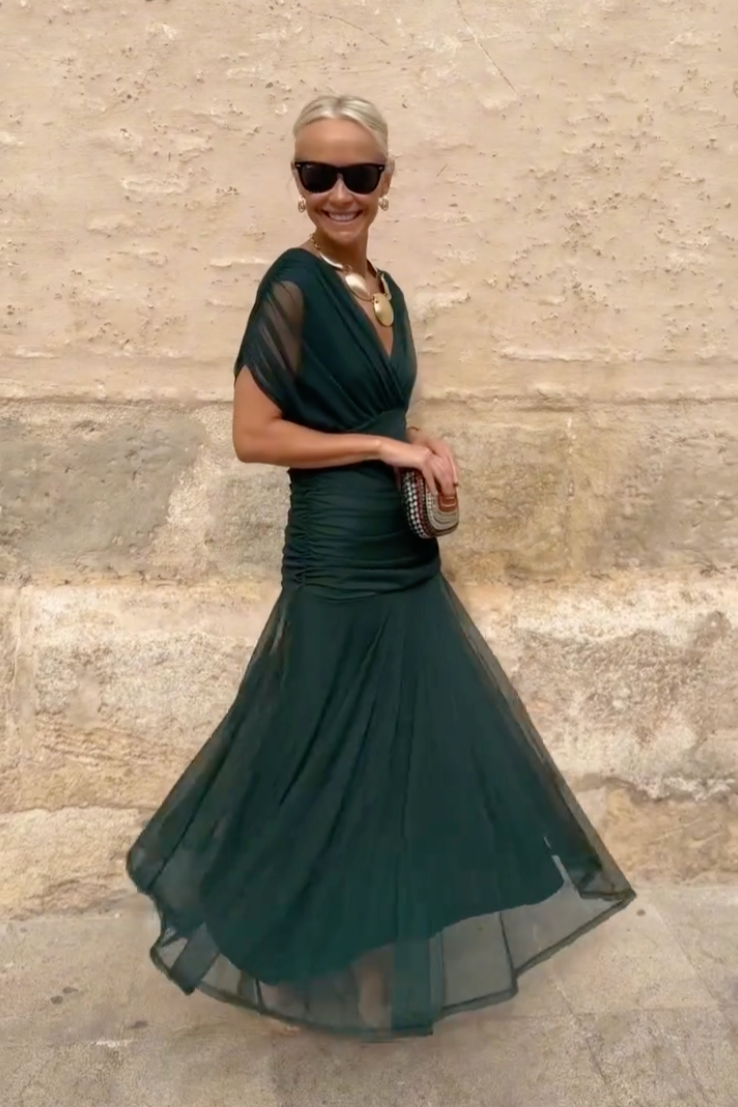 Robe Maxi de Fête Élégante à Imprimé Floral Peint en V