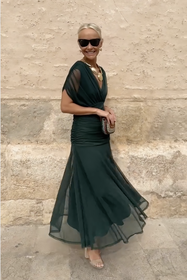 Robe Maxi de Fête Élégante à Imprimé Floral Peint en V