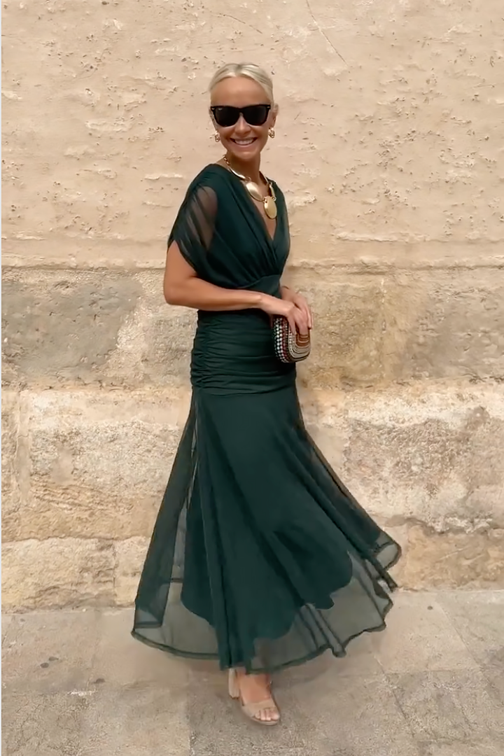 Robe Maxi de Fête Élégante à Imprimé Floral Peint en V