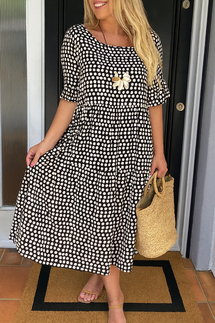 Iris | Robe Midi à Manches Courtes Sable