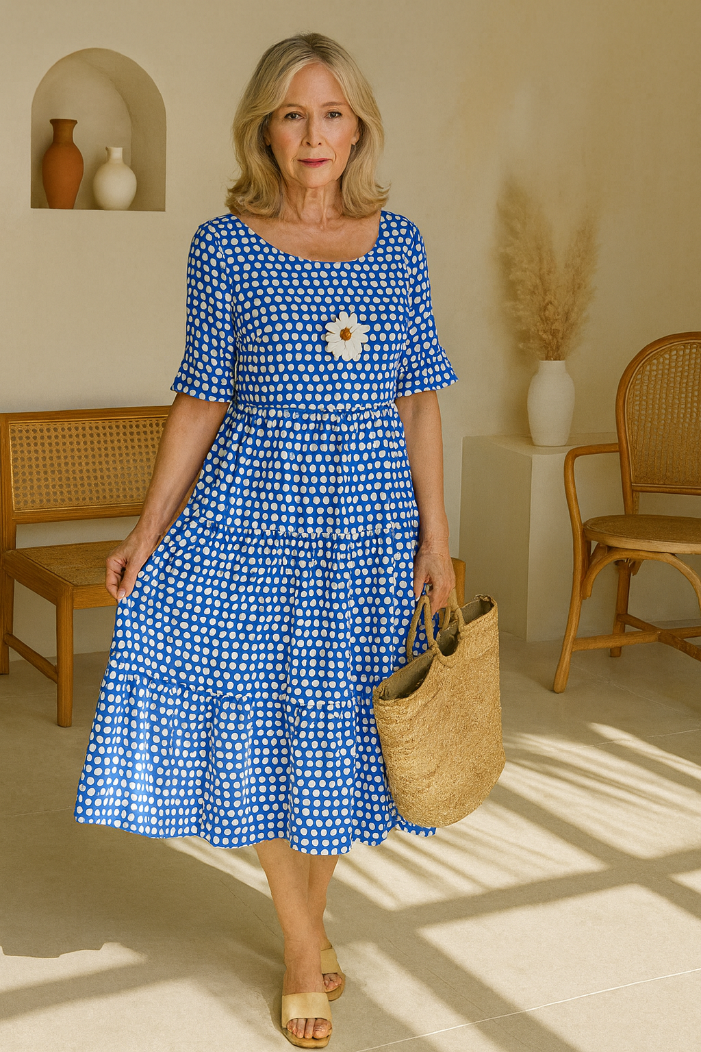 Iris | Robe Midi à Manches Courtes Sable