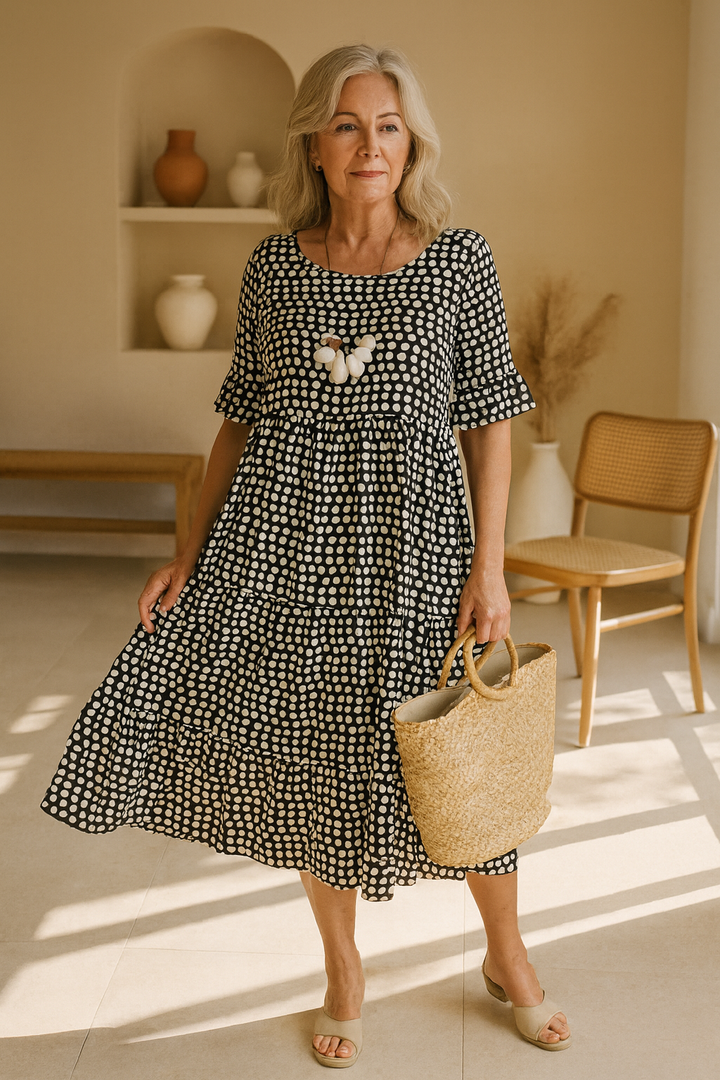 Iris | Robe Midi à Manches Courtes Sable