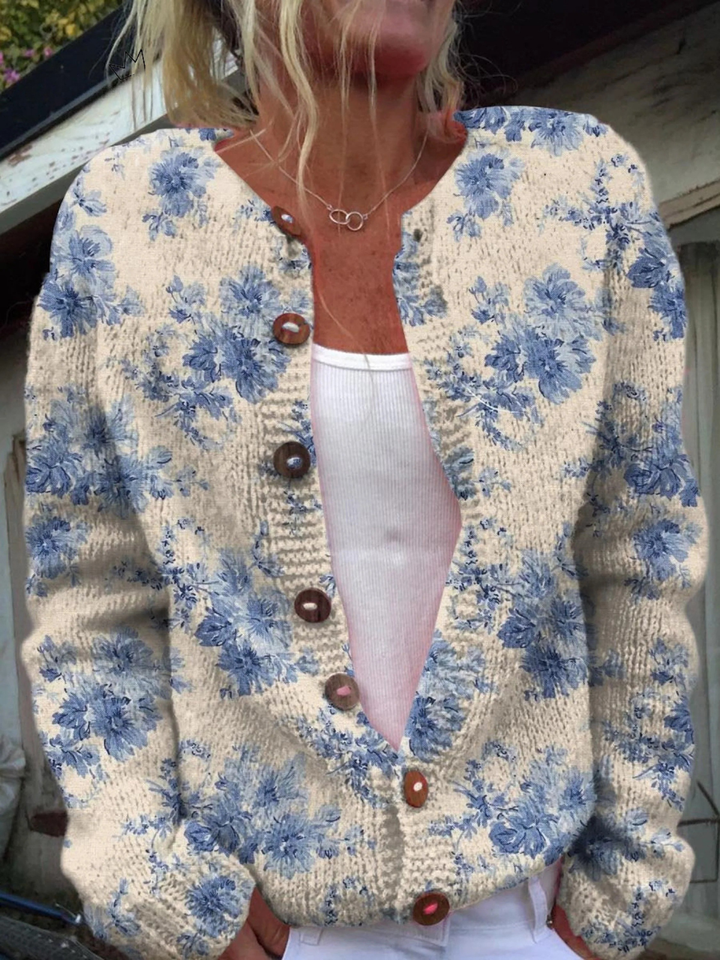 Cardigan à boutons pour femmes avec impression florale charmante