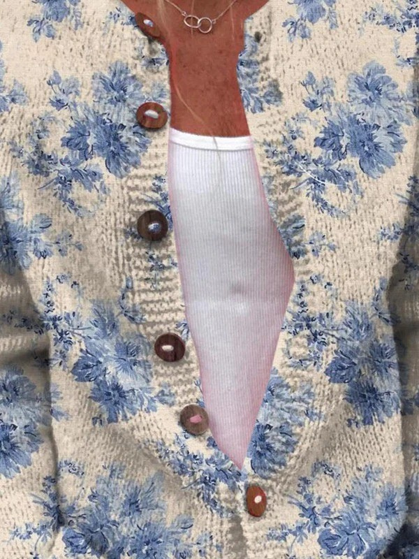 Cardigan à boutons pour femmes avec impression florale charmante