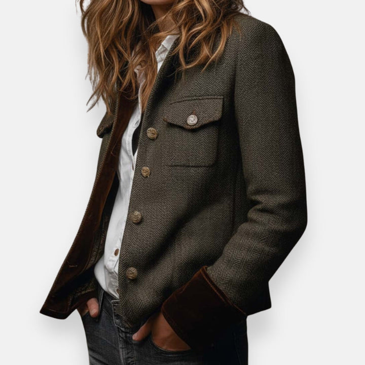 Corrie - Veste en Tweed avec Détails en Velours