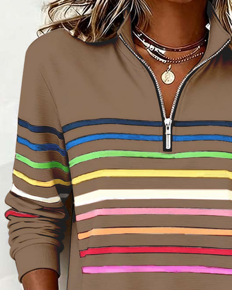 ARCADIA | Sweat-shirt avec demi-fermeture éclair et rayures arc-en-ciel