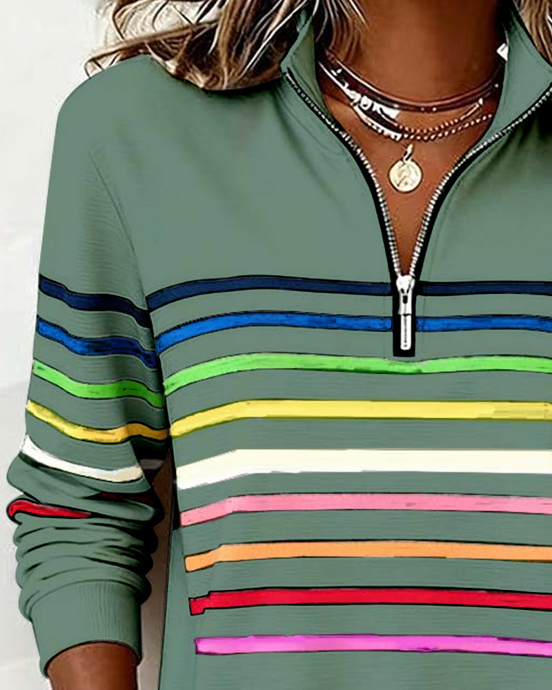 ARCADIA | Sweat-shirt avec demi-fermeture éclair et rayures arc-en-ciel