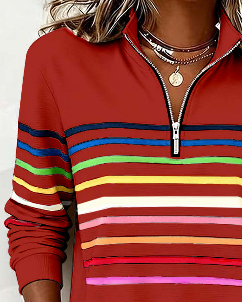 ARCADIA | Sweat-shirt avec demi-fermeture éclair et rayures arc-en-ciel