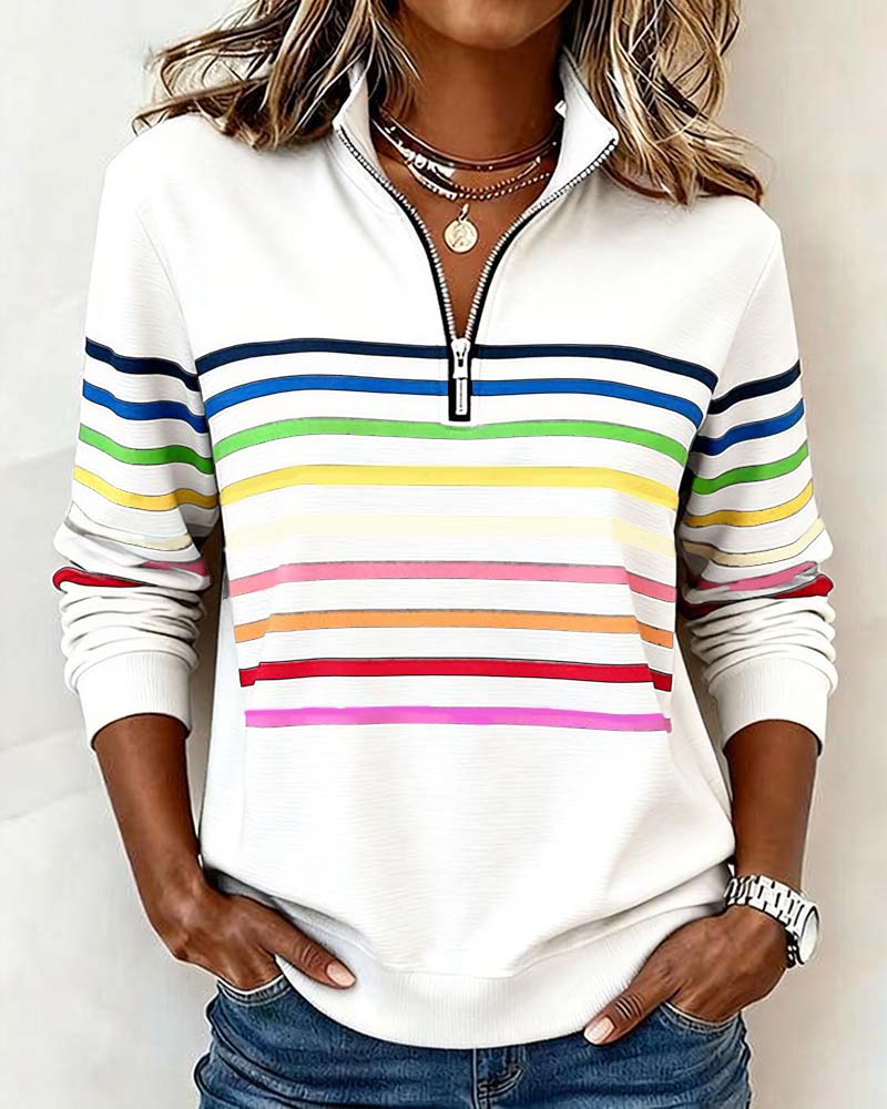 ARCADIA | Sweat-shirt avec demi-fermeture éclair et rayures arc-en-ciel