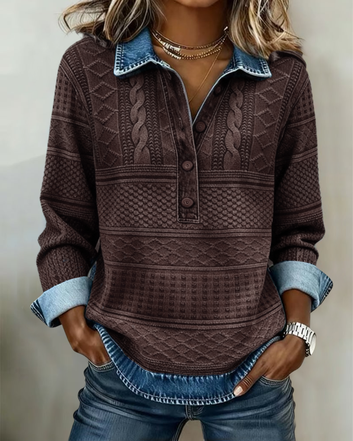 Dolores | Sweat-shirt Tendance avec Bouton Partiel et Col