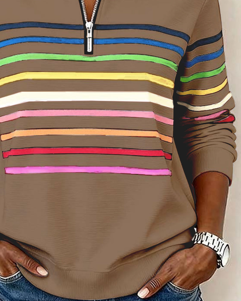 ARCADIA | Sweat-shirt avec demi-fermeture éclair et rayures arc-en-ciel