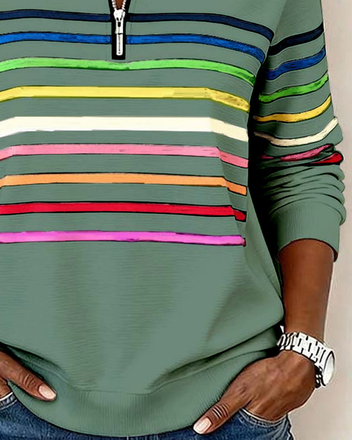 ARCADIA | Sweat-shirt avec demi-fermeture éclair et rayures arc-en-ciel