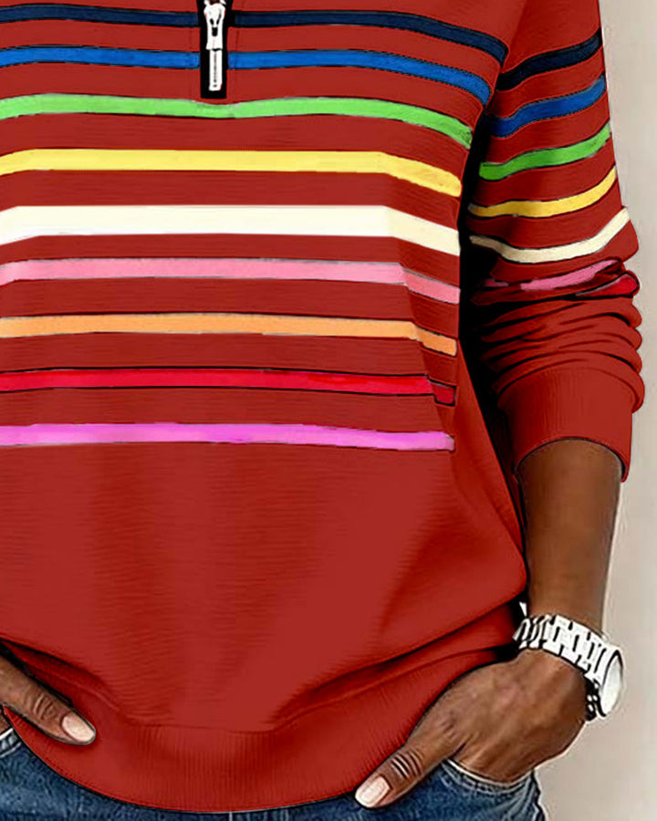 ARCADIA | Sweat-shirt avec demi-fermeture éclair et rayures arc-en-ciel