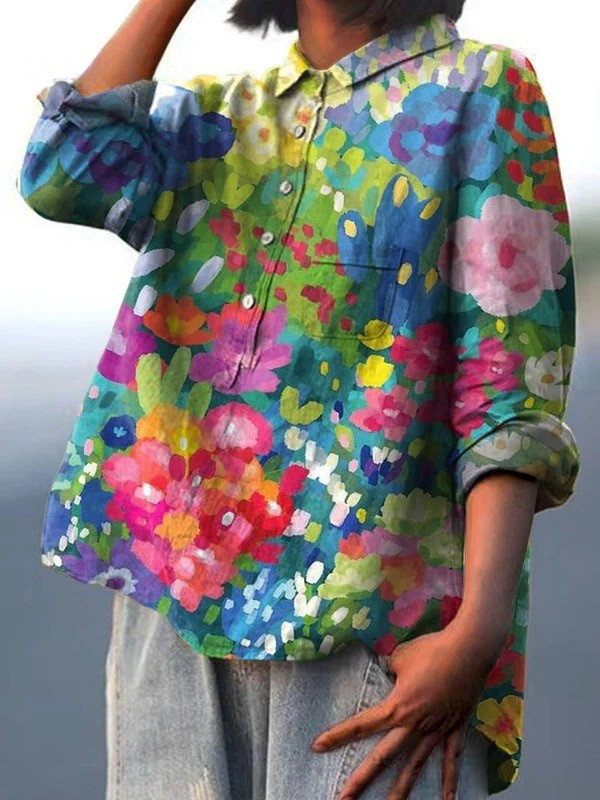 Jasimne | Chemise décontractée vintage à imprimé floral pour femmes