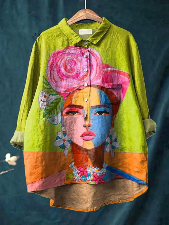Eugen | Peinture à l'huile Portrait de Freda Art Imprimé Chemise Décontractée Femme