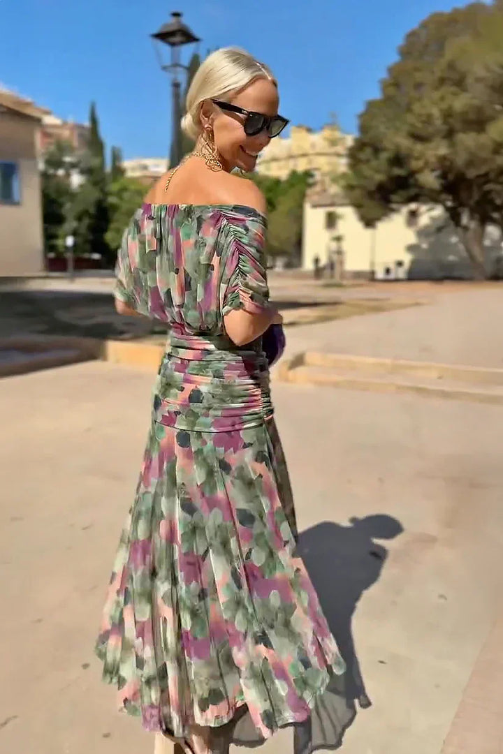 Robe Maxi de Fête Élégante à Imprimé Floral Peint en V