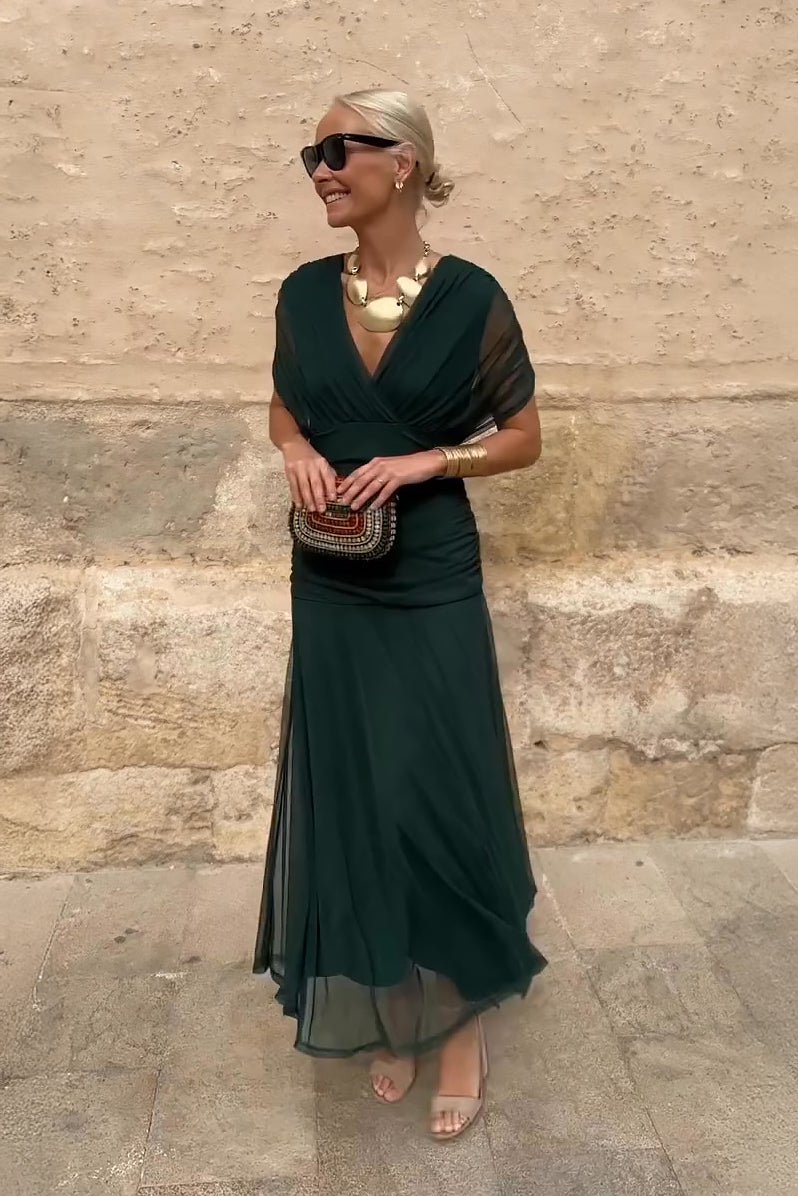 Robe Maxi de Fête Élégante à Imprimé Floral Peint en V