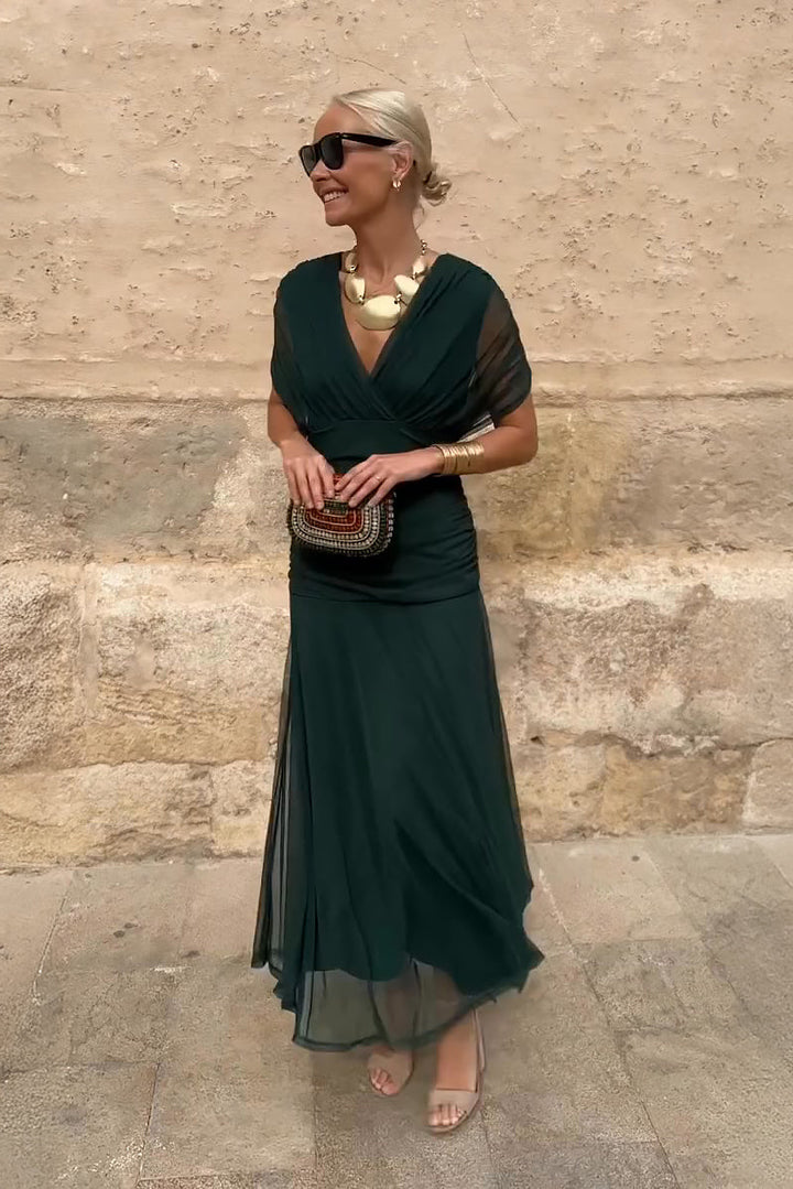 Robe Maxi de Fête Élégante à Imprimé Floral Peint en V