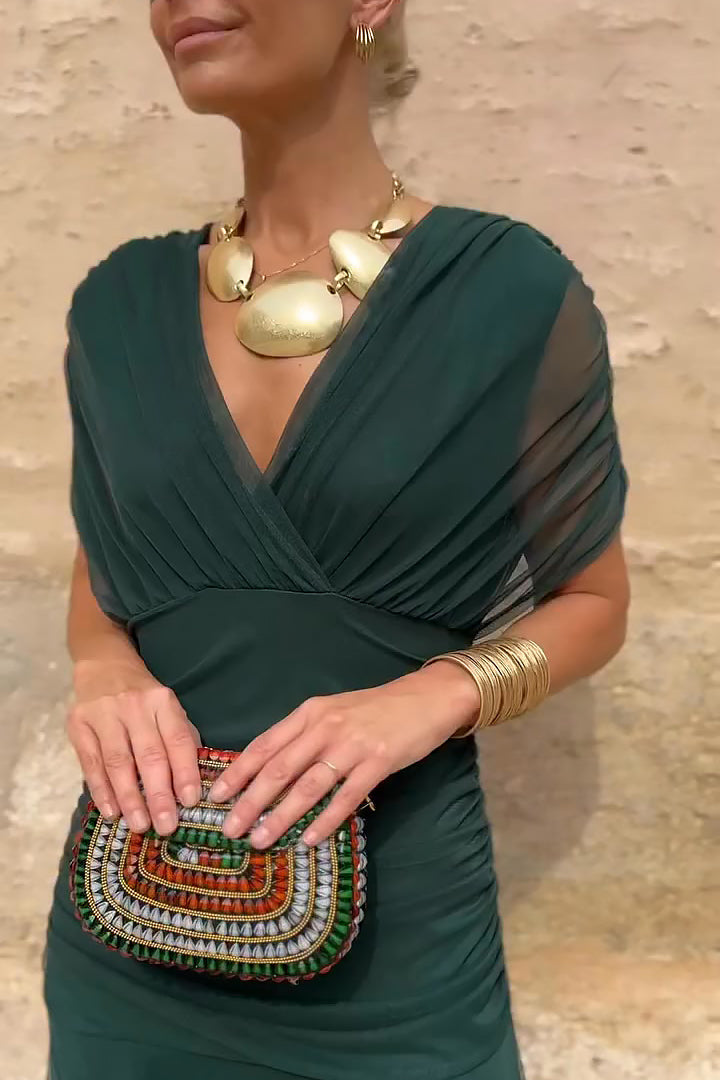 Robe Maxi de Fête Élégante à Imprimé Floral Peint en V