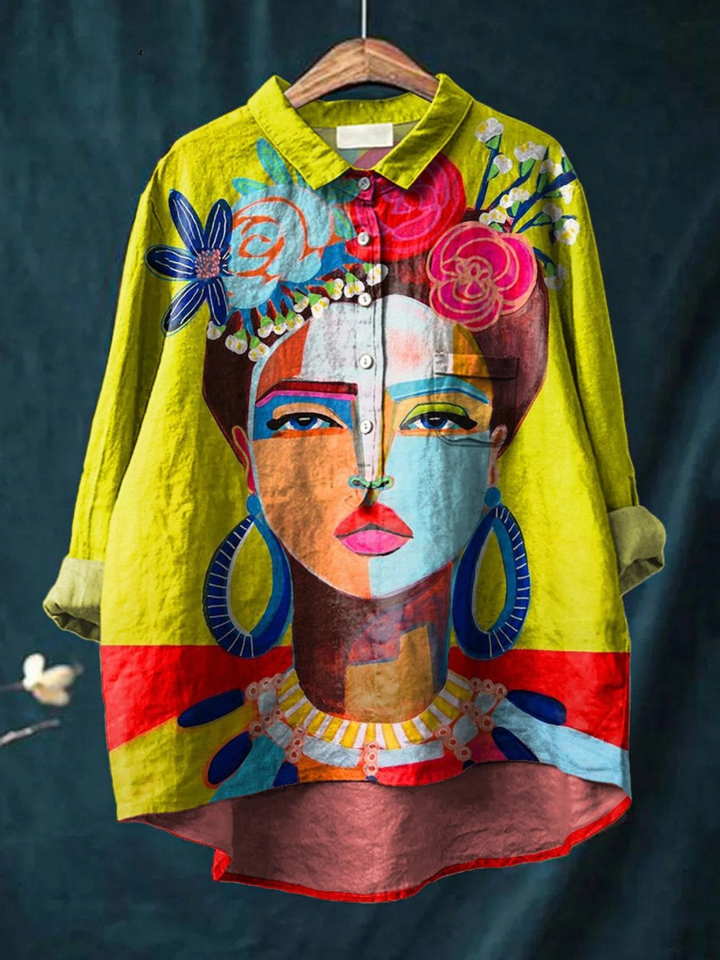 Eugen | Peinture à l'huile Portrait de Freda Art Imprimé Chemise Décontractée Femme