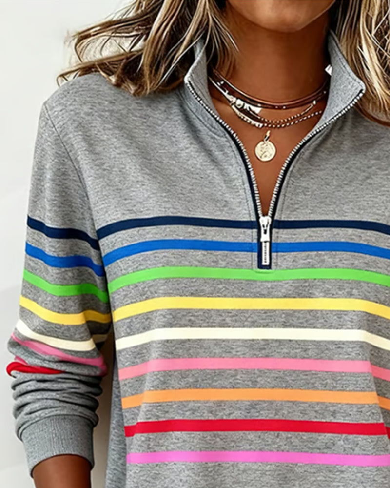 ARCADIA | Sweat-shirt avec demi-fermeture éclair et rayures arc-en-ciel