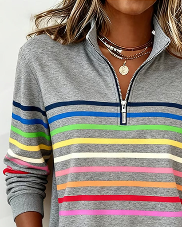 ARCADIA | Sweat-shirt avec demi-fermeture éclair et rayures arc-en-ciel
