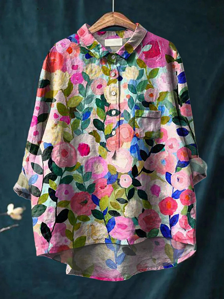 Delia | Chemise décontractée pour femmes imprimée de fleurs colorées du printemps