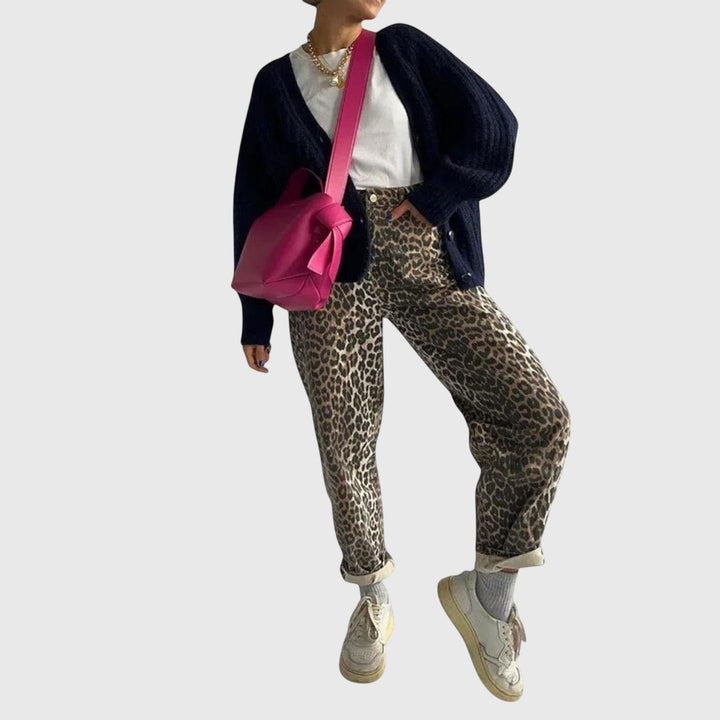 Chandra - Jeans Vintage avec Imprimé Léopard