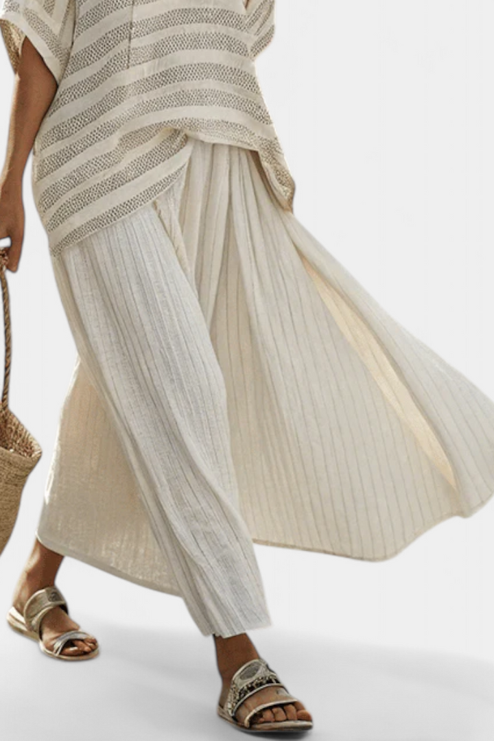 Westlyn | Haut en bambou rayé confortable et pantalons en lin fluides