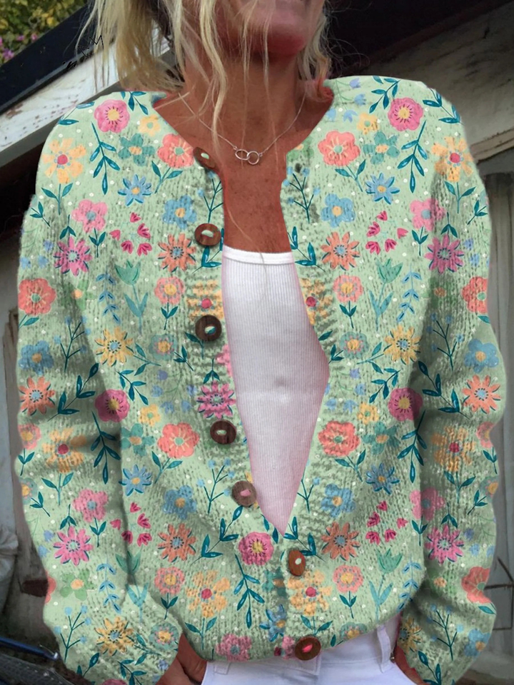Imprimé Floral Champêtre d'Été | Cardigan à Boutons
