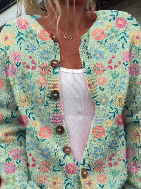 Imprimé Floral Champêtre d'Été | Cardigan à Boutons