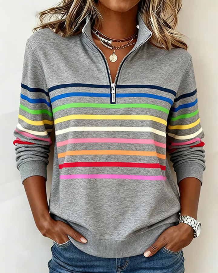 ARCADIA | Sweat-shirt avec demi-fermeture éclair et rayures arc-en-ciel