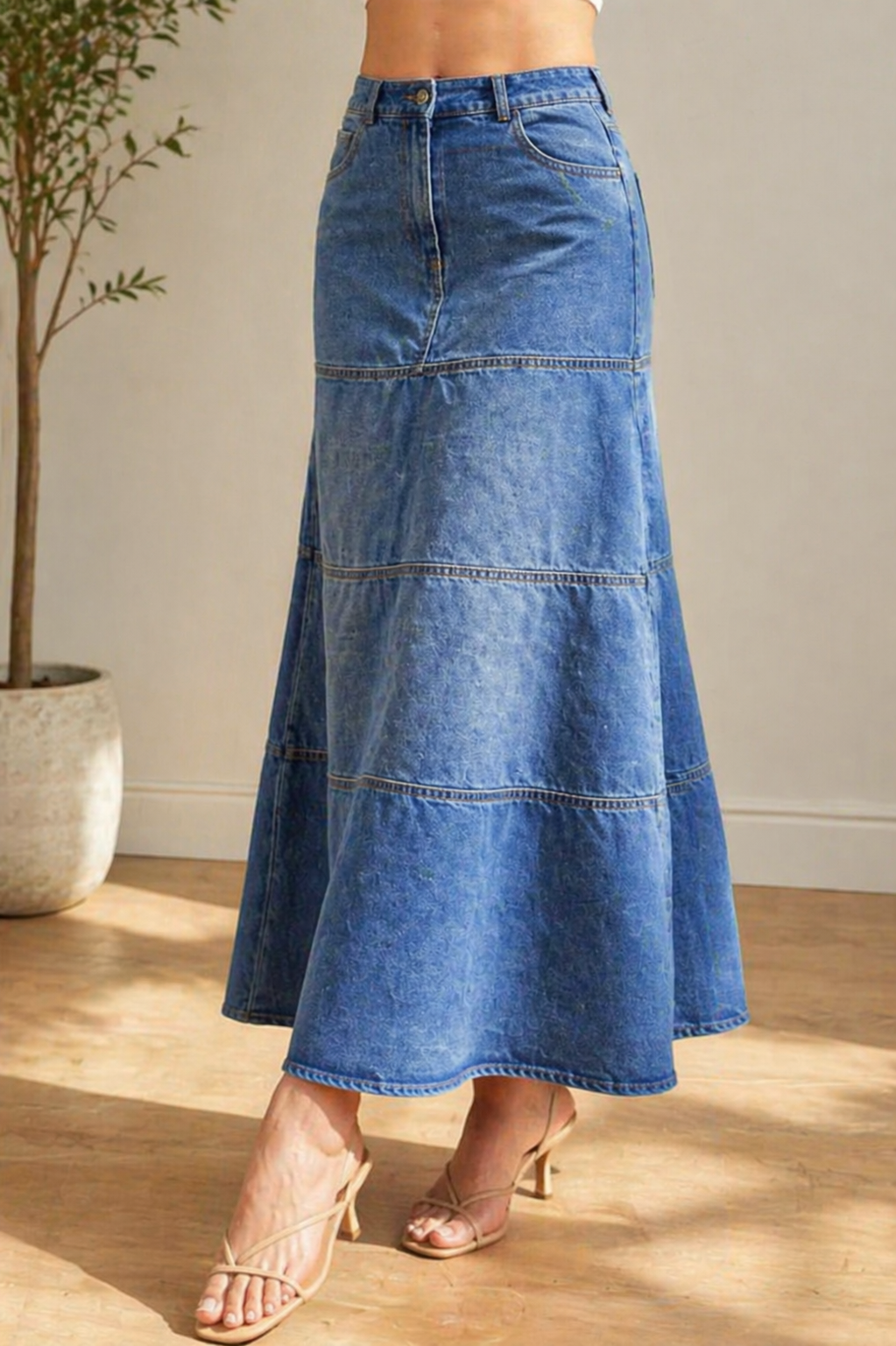 Mary | Mi-Longue Jean Skirt
