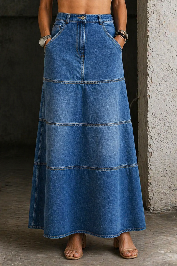 Mary | Mi-Longue Jean Skirt