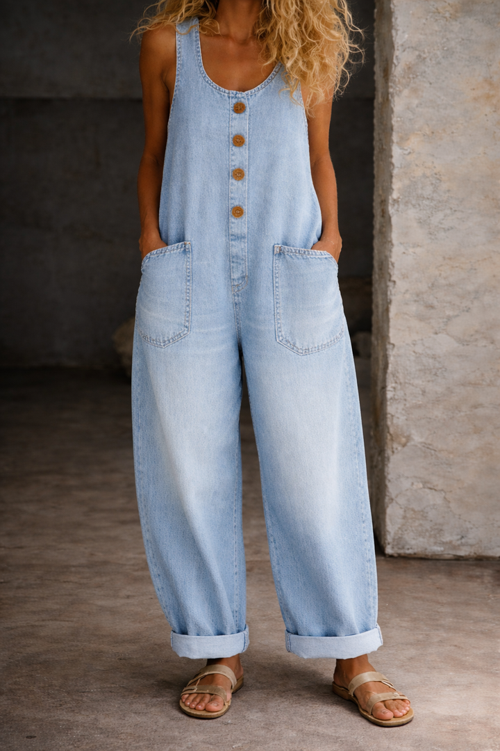 Sadie | Salopette en Denim Vintage Lavé en Coton