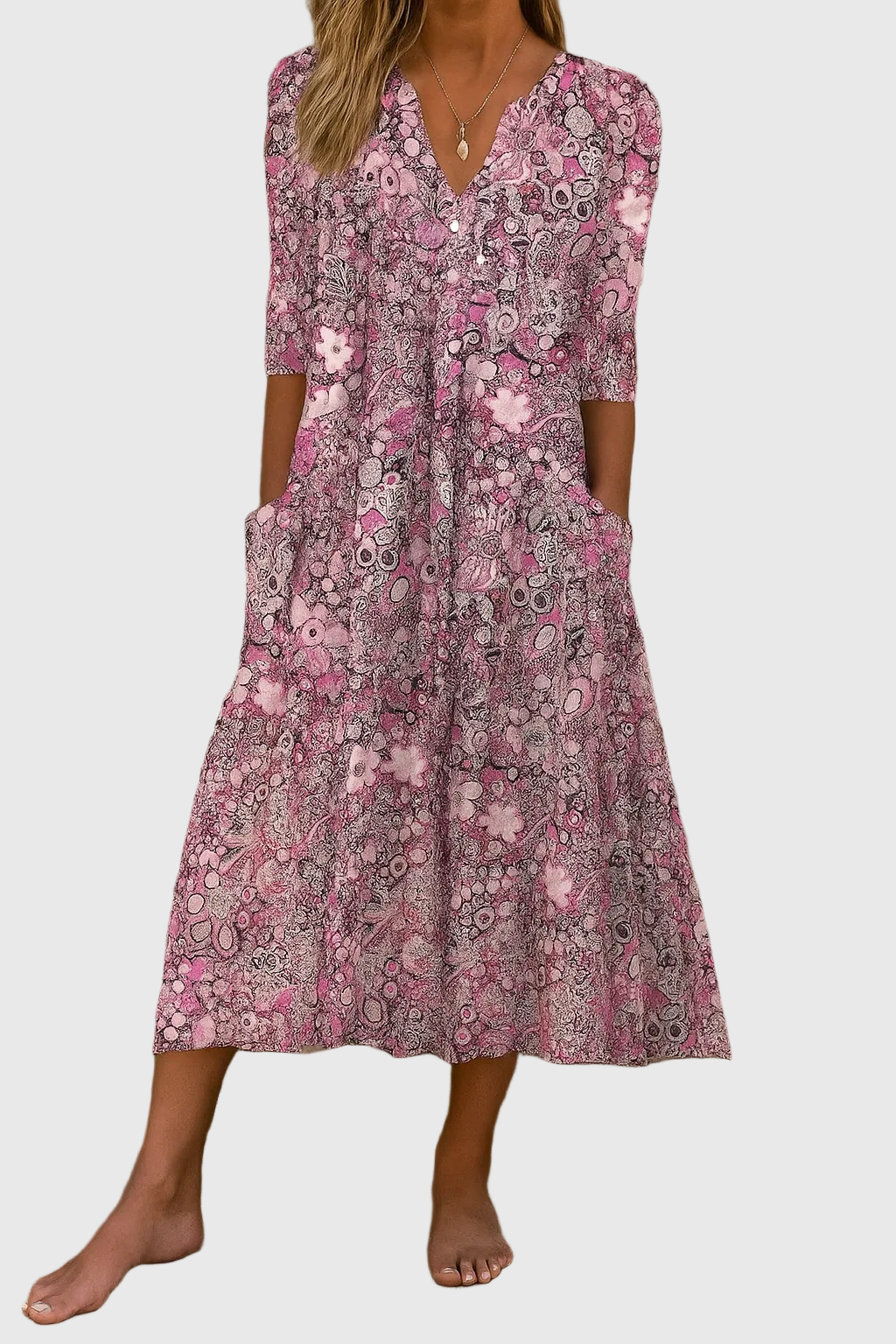 Harlow | Élégance Midi Robe V-Cou Gracieuse